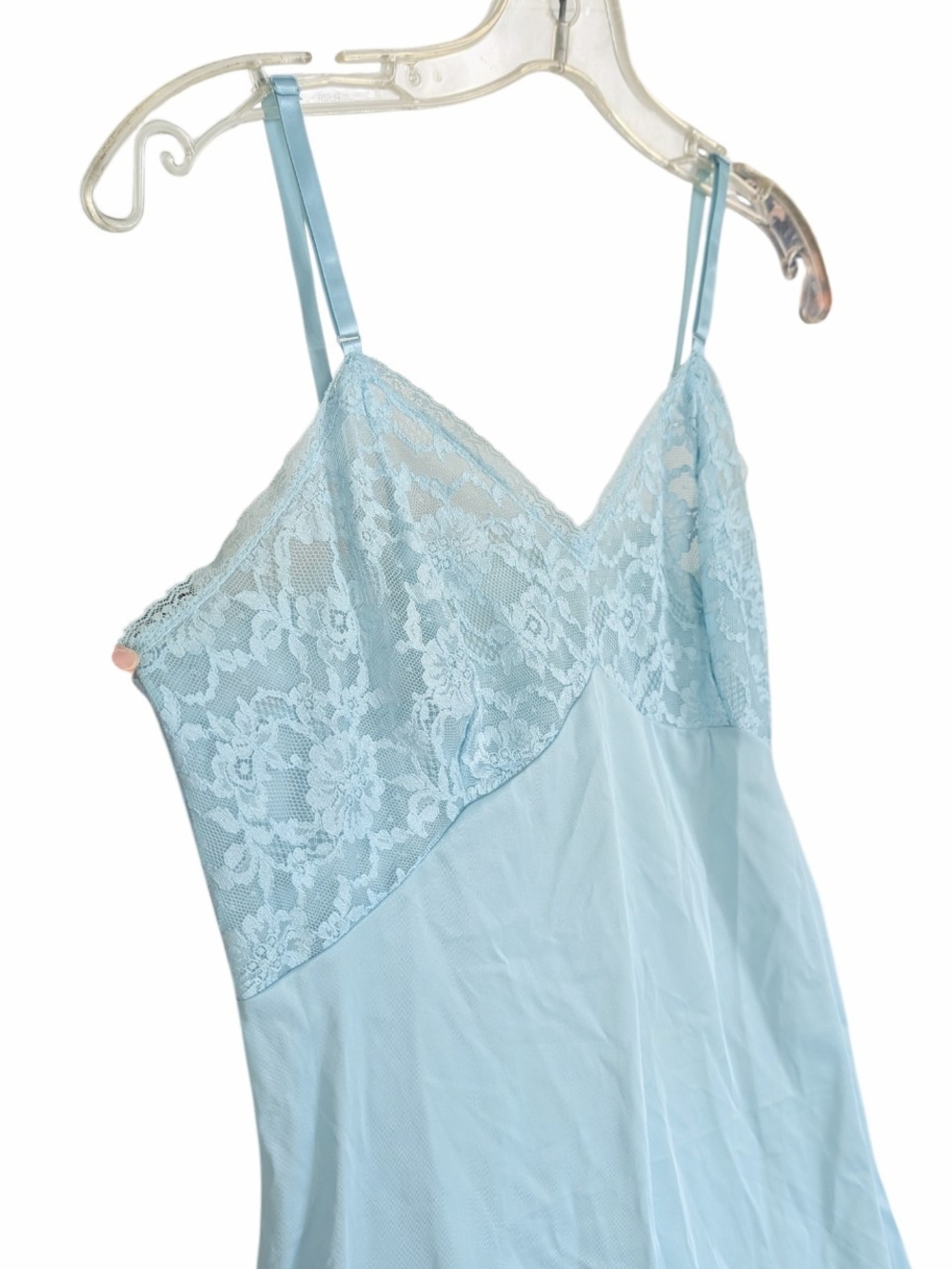 Vanity Fair Vintage Lace Trim Full Slip Dress Powder Blue Size 34 - Picture 2 of 5